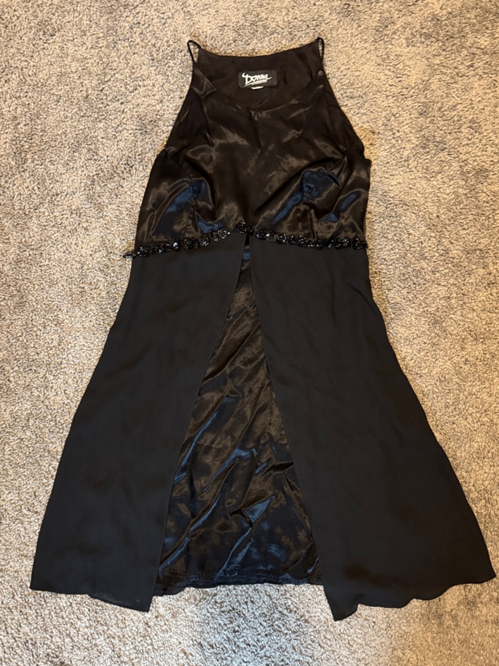 Black High-Low Beaded Evening Dress